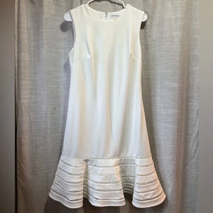 Calvin Klein | White Sleeveless Sheath with Flounce Skirt Dress